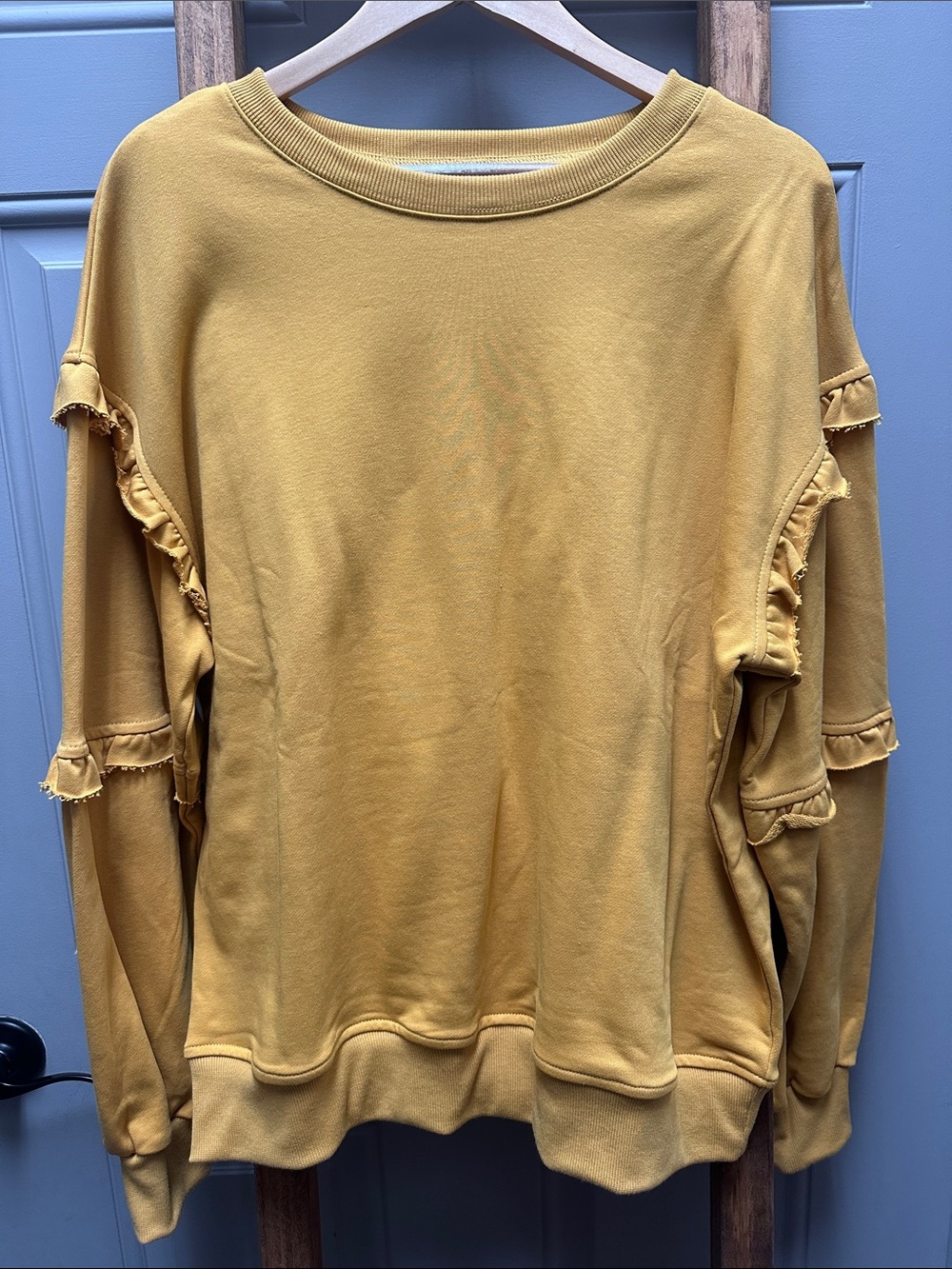 Vine & Love Ruffle Sleeve Sweatshirt in Mustard